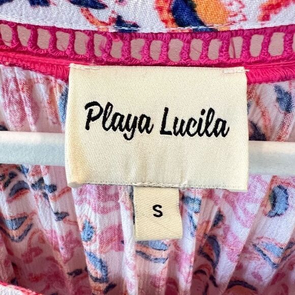 Playa Lucila Women’s Small Drop Waist Mini Dress in Multi Pink Floral Ruched - Picture 11 of 15